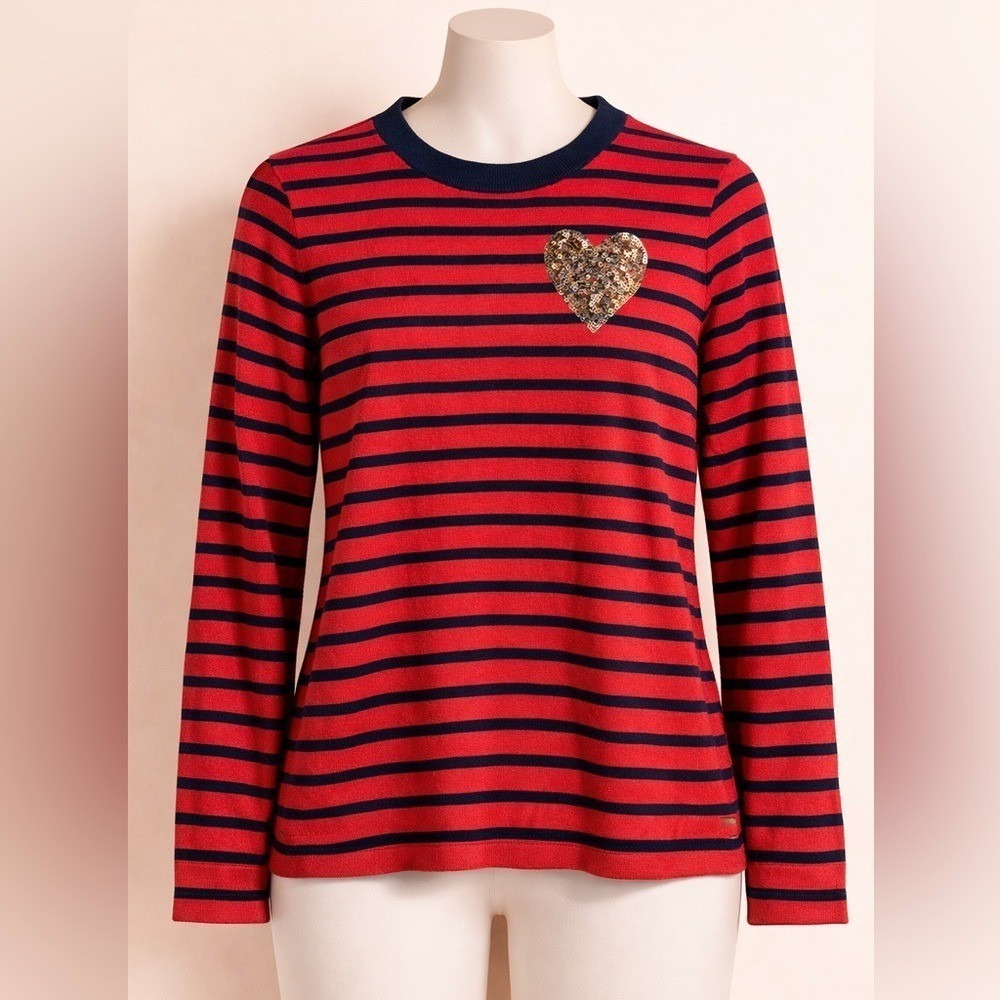 Preppy Striped Sweater Sequin Heart Detail Size M Tommy Hilfiger